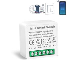Slimme Wifi Lichtschakelaar - Mini DIY Relaismodule voor Traditionele Schakelaars, Spraakbediening met Alexa en Google Assistant, Neutrale Geleider Vereist