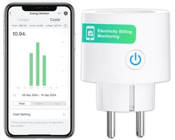 Slimme Wifi Stekker met Stroommeting en Afstandsbediening | Compatibel met Alexa & Google Home
