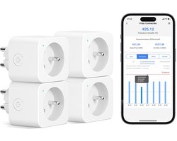 Slimme Wifi Stopcontacten - 16A, 4 stuks met Spraakbediening en Energietracking, Compatibel met Alexa en Google Home