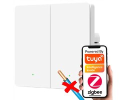 Slimme Zigbee Schakelaar 2 Circuits Zonder N Wit TUYA