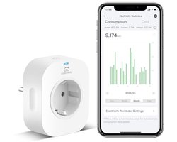 Smart Plug met Stroomverbruikmeter - Compatibel met Alexa en Google Assistant, 16A 3680W