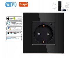 Smart WiFi Glazen Wandcontactdoos 16A met Energieverbruikmeting - Zwart