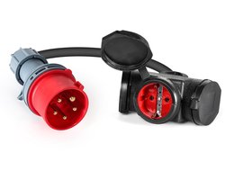 Stroomadapter 16A Camping 400V naar 3x 230V Rubberen Kabel Splitter