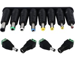 Universele DC-voedingsadapter 55 x 21 mm bus naar stekker adapter - 8 stuks met DC holle stekker - Inclusief 2 paar mannelijke en vrouwelijke DC-aansluitingen