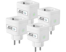 Wifi-stopcontact met stroommeting 16 A Smart Home timer- en afstandsbediening - Werkt met Alexa en Google Home - 4 stuks