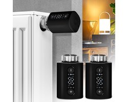 2x Radiatorthermostaat Slimme thermostaatkraan voor radiator met Tuya Smart Life-bediening met 10 conversiekleppen, zwart