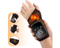 Elektrische verwarmingsarmband, warmtetherapie, polsband met verwarming en vibratie, handmassage-apparaat, handgewrichtsmassage-apparaat, trillende en verwarmende pols (zwart).