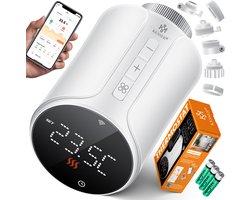 KESSER® 2x Slimme Radiatorknop Thermostaatkop Radiator Kraan | Radiatorthermostaat Knop met app-bediening en LCD-scherm - Rond, Wit