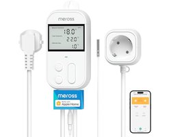 Meross Temperature Controller Smart Thermostat Socket for HomeKit Digital WLAN Heating Thermostat Socket with Sensor for Heating and Cooling 16 A, 2.4 GHz