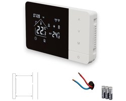Opbouw Thermostaat | WiFi | 2-draads (batterijen) | Dagprogramma | Statistieken | CV installatie |aan/uit | Stadsverwarming | App bediening | Tuya/Smartlife/Google Home | Wit