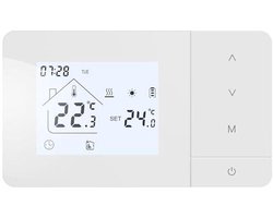 Programmeerbare Thermostaat voor Gasketel - Wandthermostaat met Handmatige Bedieningen en Batterij - 2 Draad Thermostaat