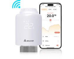SALCAR Slim WiFi Radiatorthermostaat - Compatibel met Amazon Alexa & Google Assistant - Programmeerbaar - Geen Gateway Nodig - Slimme Verwarmingsthermostaat via Tuya Smart