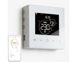 Slimme thermostaat – Programmeerbare kamerthermostaat – Draadloze thermostaat op batterijen – Digitale temperatuurregelaar voor ketels – Programmeerbare weekinstellingen – Energiezuinig verwarmen – Wandmontage – Wit