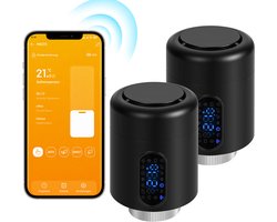 Slimme Thermostaatkraan voor Radiator – WiFi, App en 6 Modi – Zwart – 2-pack