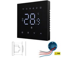 Slimme WiFi Inbouw Thermostaat | Touchscreen | Voor C.V.-Installatie | Zwart | Programmeerbaar | Tuya App | Google Home en Alexa | Smartlife | Display