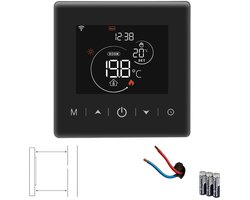 Slimme Wifi Opbouw Thermostaat met tiptoetsen | 3x AAA | geschikt voor 2-draads aansluiting | C.V. Installatie | Boiler | Zwart | 3amp | Slimme