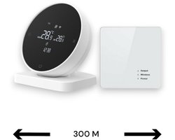 Smart WiFi Draadloze Thermostaat | Rond | Touchscreen | Draadloos | Voor C.V.-Installatie | Tuya App | Google Home en Alexa | Wit | Smartlife