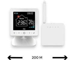 Smart WiFi Opbouw Thermostaat | Draadloos | Tiptoetsbediening | Draadloze montage | Tuya app | Spraakbesturing Google Home | Wit | Programmeerbare instellingen