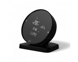 Smart Wifi Opbouw Thermostaat | Rond Zwart | Touchscreen | CV geschikt | App en Spraak bediening | Tuya | Alexa | Google Home | Display