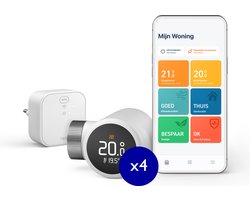 tado° Slimme Radiatorknop X - Slimme Thermostaatknop - Starterkit - incl. Matter Bridge & 4 Radiatorknoppen - werkt met Google Home, Alexa & Apple Homekit - Zwart/Wit