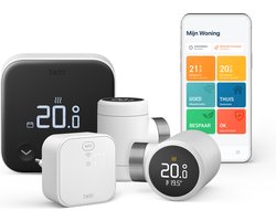tado° Slimme Thermostaat Multi-Room Starterskit - Smart Thermostaat X - 2 Radiatorknoppen - incl. Matter Bridge - werkt met Google Home, Alexa & Apple Homekit - Bedrade variant - Zwart/Wit