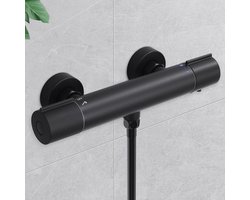 Thermostaat Douchekraan Zwart - Oppervlaktemontage Mixer met 38°C Veiligheidsknop - Roestvrij Staal