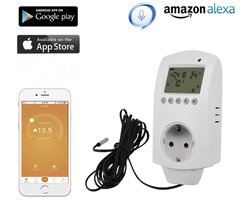 Thermostaat Stekker – Met externe sensor - WiFi Plugin – Stopcontact – Slimme Temperatuurregelaar – 16A – Werkt met Tuya, Alexa & Google Home - Energie besparen - Elektrische warmtebronnen