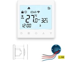 WiFi Inbouw Thermostaat | Wit | CV en Boiler | Touchscreen | App en Spraak | Tuya | Alexa | Google Home | Display