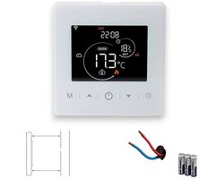 Wifi Opbouw Thermostaat | Touchscreen | 3x AAA Batterijen | App en Spraak | Energie statistieken | 2 draads installatie | Tuya | Alexa | Google Home