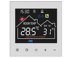 Wifi-thermostaat voor vloerverwarming met touchscreen, LCD-digitaal scherm, 90-240V, bediening via app en spraak, wit