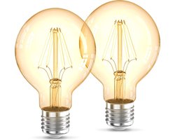 B.K.Licht - Led Lichtrbon - filament - kooldraadlampen - globe - retro led lamp - E27 - G80 Edison - 2.200K - 4W - 320lm - amber kleur -  set van 2