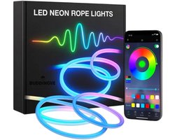 BUDDINGVE LED Strip 10m RGB - App-bediening, Muziekmodus, Dimbaar, Waterdicht IP67 - Neon Rope Light voor Binnen & Buiten, Woonkamer, Gaming, Tuin & Feestverlichting