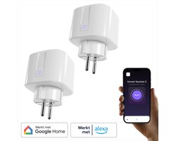 BULP Slimme Stekker - Smart Plug - 2 Stuks - 16A - Meet energieverbruik - WiFi - Tijdschakelaar - Met app bediening - Tegen Sluipverbruik - Bedien verlichting op afstand - Werkt met Google Home & Amazon Alexa - WiFi Stopcontact