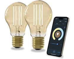 Calex Slimme Lamp -  Set van 2 stuks - Wifi LED Filament Verlichting - E27 - Smart Lichtbron Goud - Dimbaar - Warm Wit licht - 7W