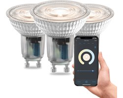 Calex Slimme Lamp - Set van 3 stuks - Wifi LED Verlichting - GU10 Smart Lichtbron - Dimbaar - Warm Wit licht - 4.9W