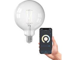 Calex Slimme Lamp - Wifi LED Filament Verlichting - Globe 12,5cm - E27 - Smart Lichtbron Helder - Dimbaar - Warm Wit licht - 7,5W