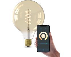 Calex Slimme LED Lamp - E27 - Wifi Verlichting - Filament - Globe 12.5cm - Smart Lichtbron Goud - Dimbaar - Warm Wit licht - 7W