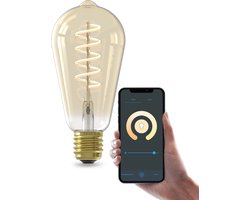Calex Slimme LED Lamp - E27 - Wifi Verlichting - Filament - ST64 - Smart Lichtbron Goud - Dimbaar - Warm Wit licht - 7W