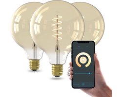 Calex Slimme LED Lamp - Set van 3 stuks - E27 - Wifi Verlichting - Spiraal Filament - Globe 12.5cm - Smart Lichtbron Goud - Dimbaar - Warm Wit licht - 7W
