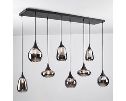 Hanglamp zwart met smoke glas, 8-lichts - Loic