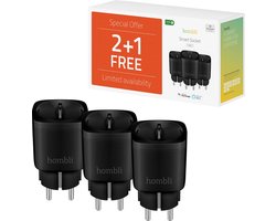 Hombli Slimme Stekker - Smart Plug met App Bediening - Wifi Stopcontact - Tijdschakelaar voor binnen - Energiemeter - Compitabel met Amazon Alexa en Google Home - 3 stuks - Zwart