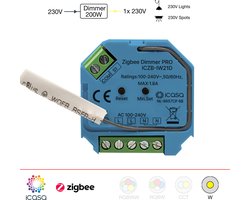 icasa Zigbee 3.0 Smart Dimmer PRO inbouw | 230V-200/400W | 2 Draads (Heeft GEEN nuldraad nodig) | Compatible met Zigbee 3.0 Gateway | werkt met Hue Ⓡ, IKEA Home smart Ⓡ