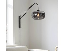 Industriële wandlamp Dasha met draaibare en uitschuifbare arm met smoke glas
