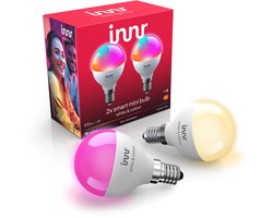 Innr Zigbee E14 slimme kogellamp, werkt met Hue*, Homey, Home Assistant, Wit en Kleur, 16 miljoen kleuren, dimbaar, 510 lumen, 2-Pack