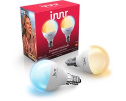 Innr Zigbee E14 slimme kogellamp, werkt met Hue*, Warmwit tot Koelwit, dimbaar, 460 lumen, 2-Pack