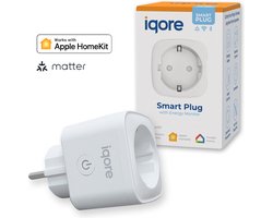 Iqore® Slimme stekker - Voor APPLE HOMEKIT zonder HUB - incl. MATTER ondersteuning - 16A - Energiemeter - Stekker met timer - Smart plug - WiFi schakelaar - Tijdschakelaar - Smartplug - Tussenstekker - Siri - Google Home, Spraakgestuurd - 1 stuks