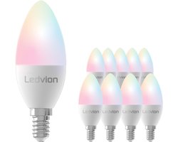 Ledvion - 10X Smart RGB+CCT E14 LED Lamp - 5W - 470L - Wifi-lamp - Dimbaar - Alexa & Google Home