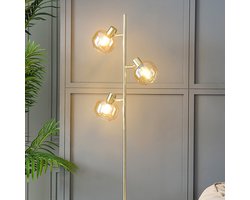 LumenXL - Jesse - Staande lamp - Goud - Amber glas - 3-lichts - E14