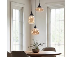 LumenXL - Moderne eetkamer hanglamp Loua - Amber glas - 3-lichts