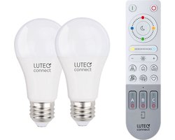 LUTEC Connect 2x A60  E27 en Remote Control - 2x Meerkleurige lamp en afstandsbediening smart verlichting  - Wit